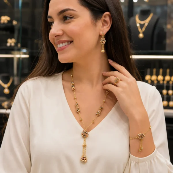 طقم مجوهرات نسائي فاخر بتفاصيل ذهبية ملونة ✨ — image 3